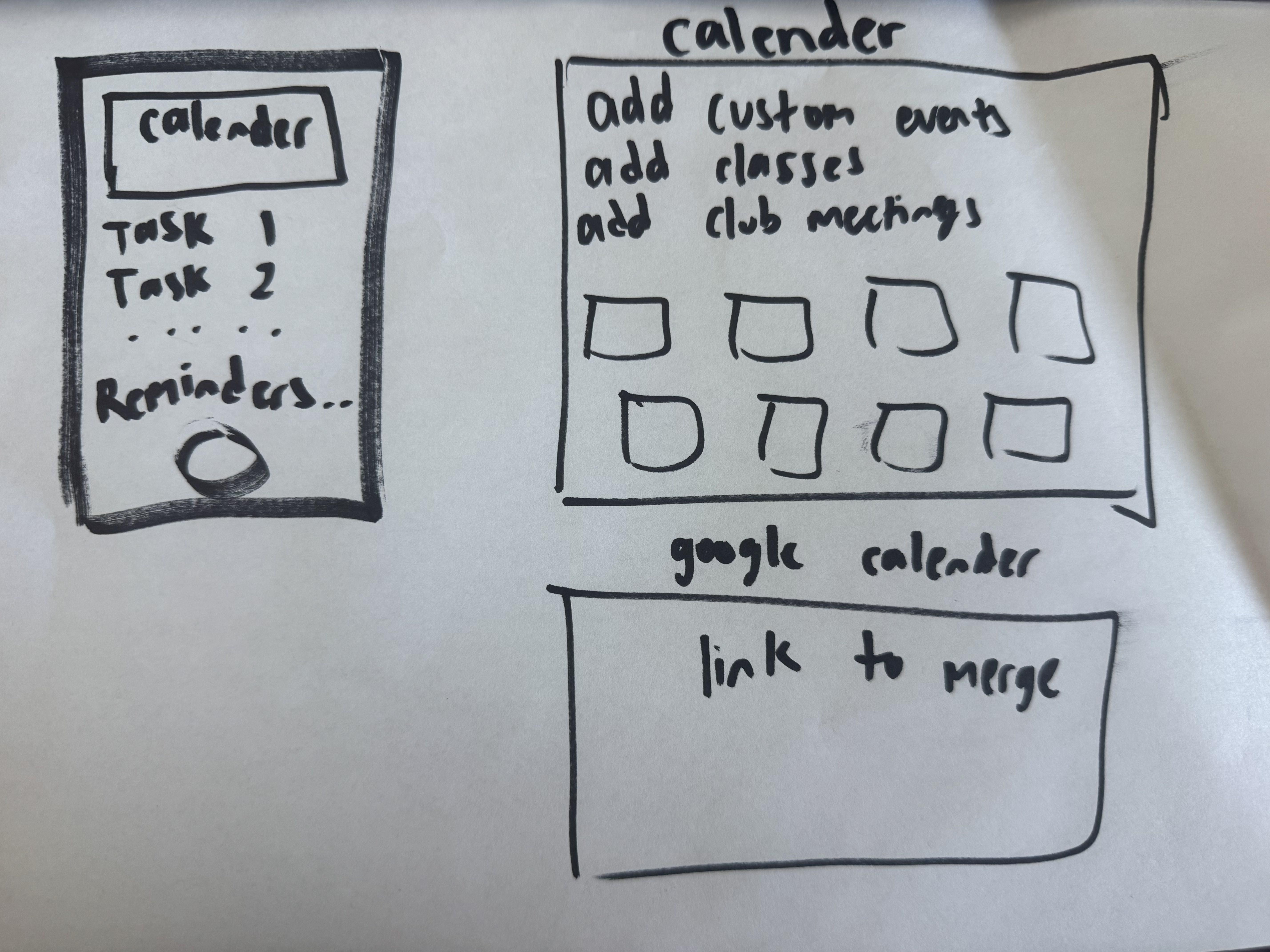 Sketch of study planner app layout